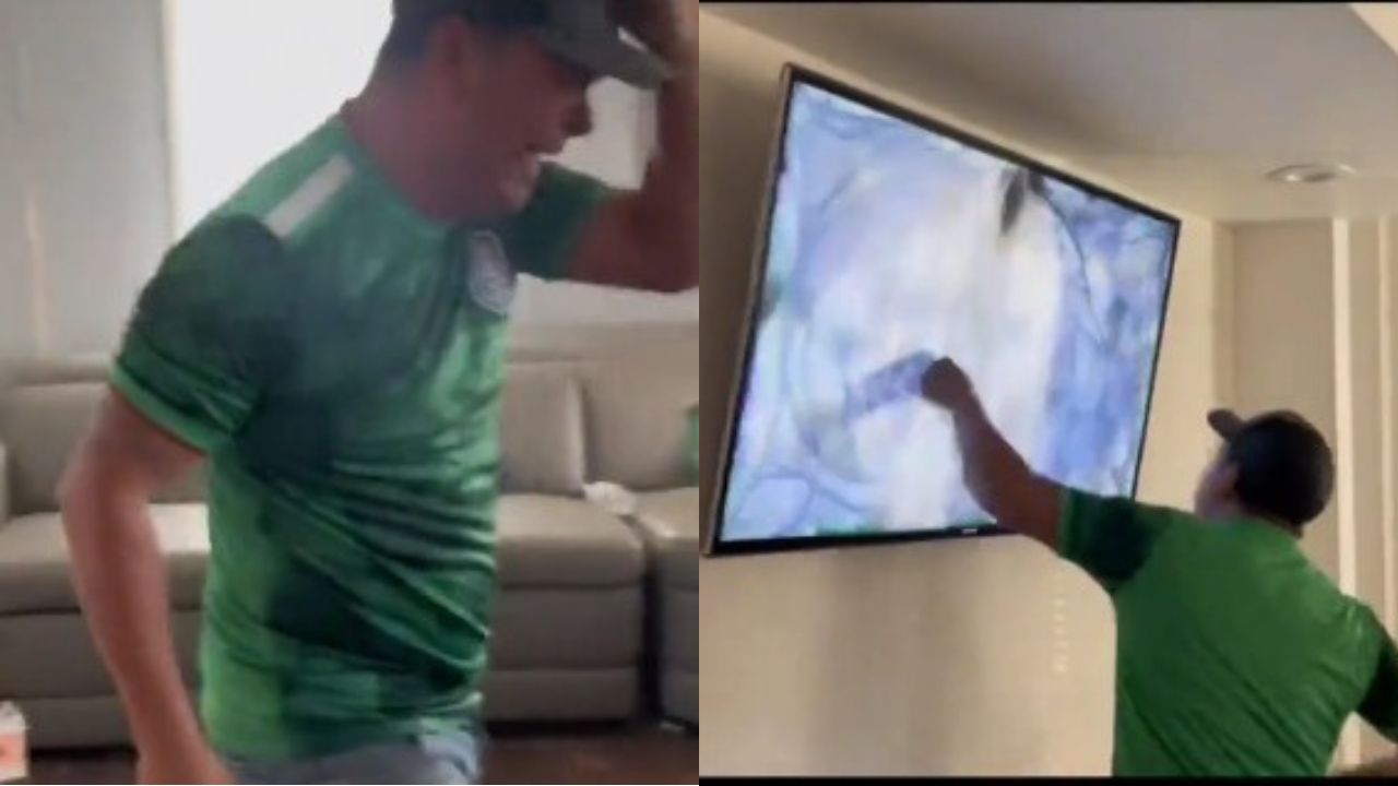 Aficionado desquita con su televisor la frustración por eliminación de México en Qatar 2022