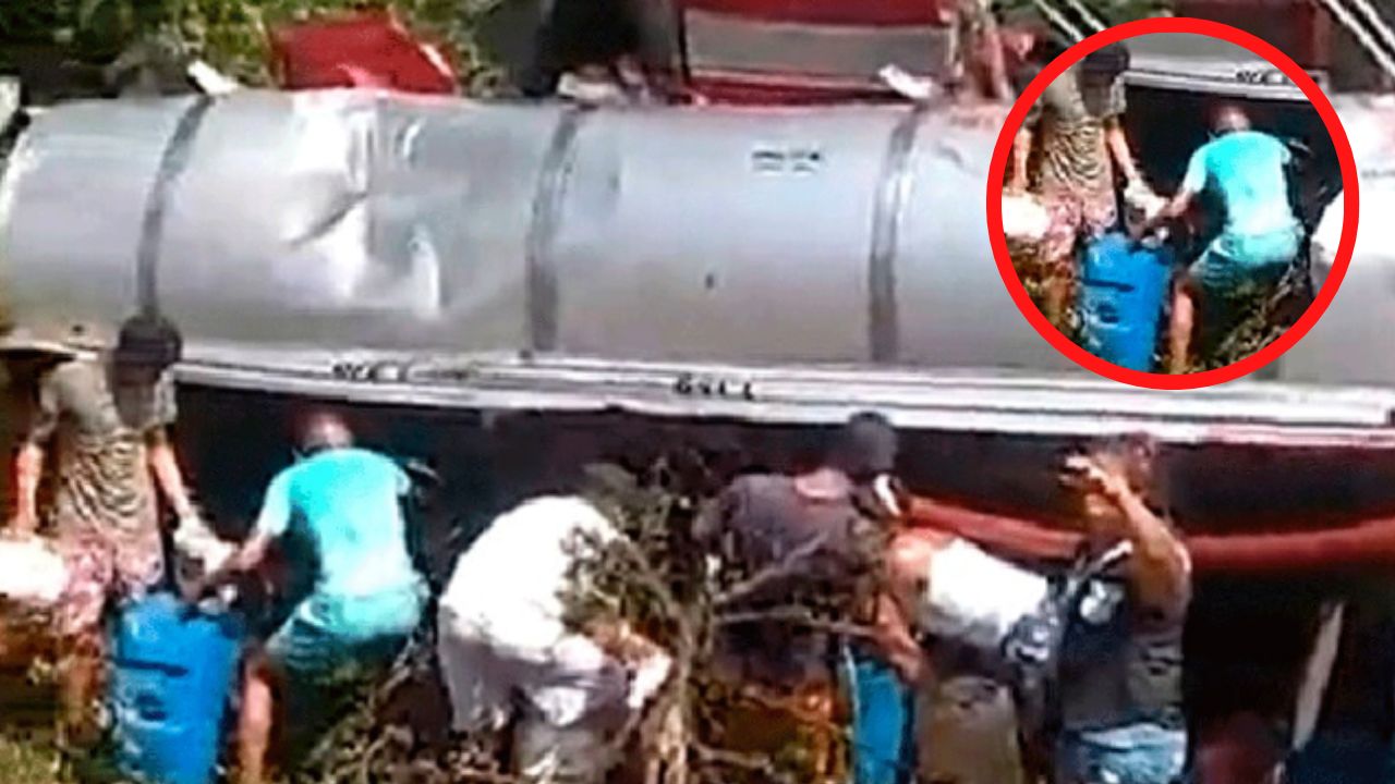 'Ni la muerte respetan': Pobladores aprovecharon para saquear combustible de un camión que se volcó