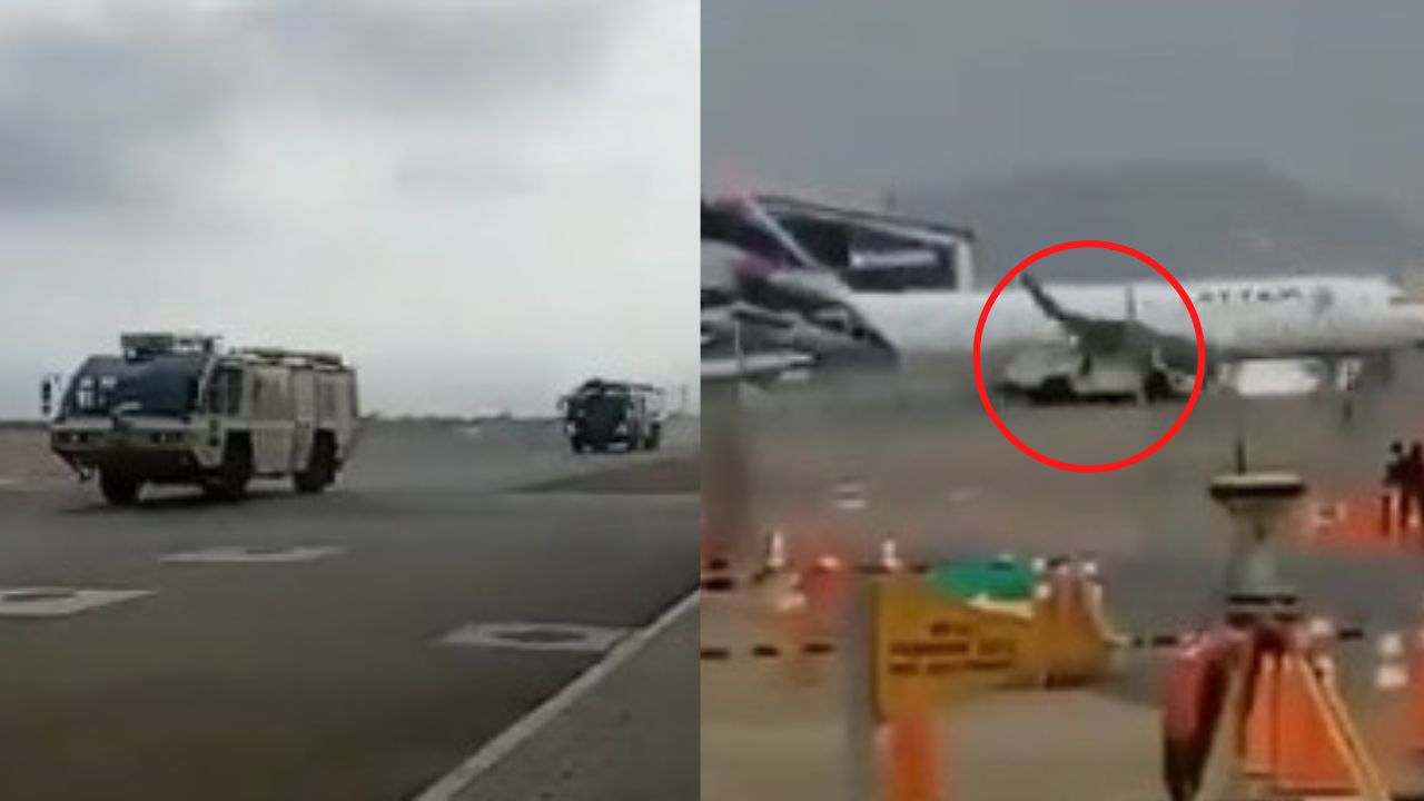 Trasciende video de impacto de camión de bomberos con un avión en aeropuerto peruano