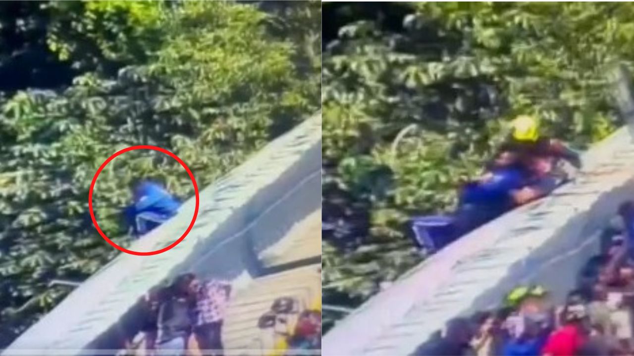 ¡Heroico! Bomberos y policías evitan que un hombre se tire de un puente en Colombia (vídeo)