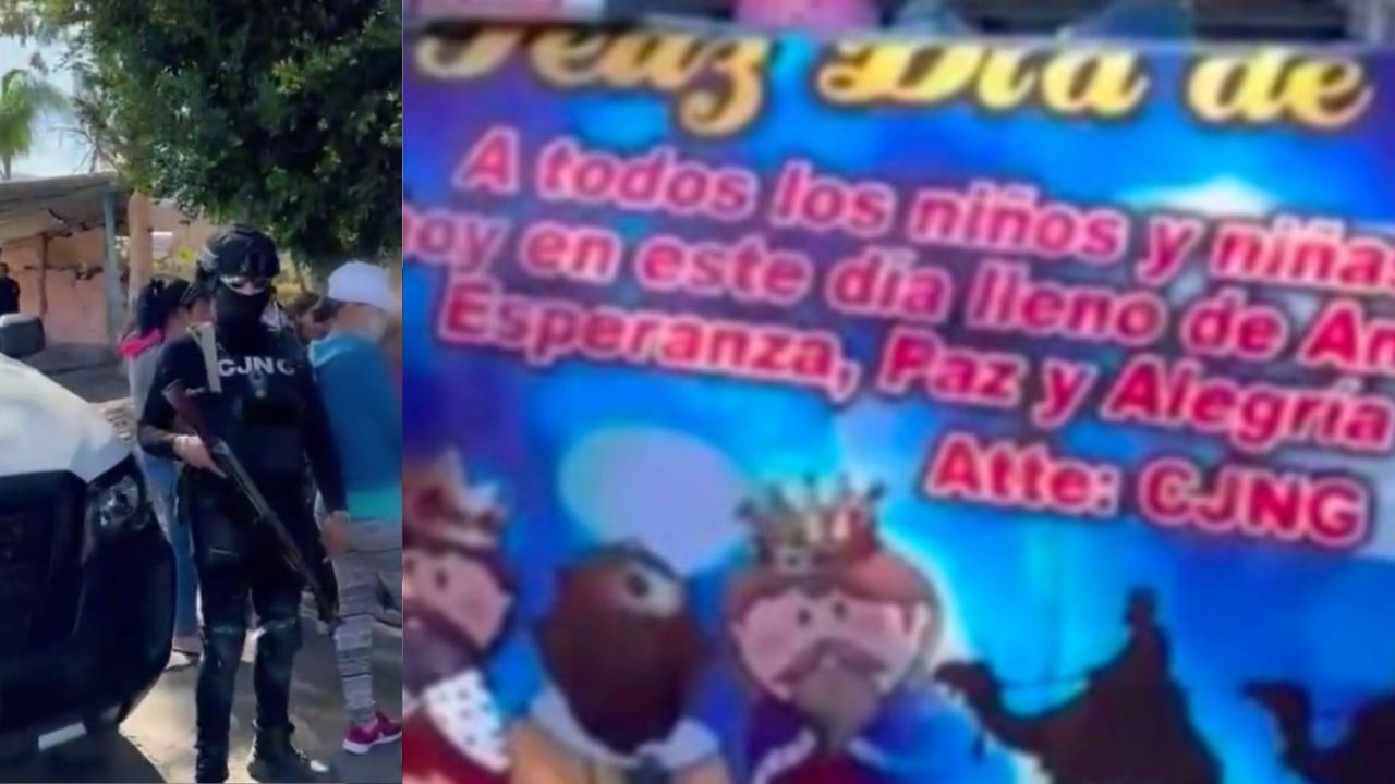'Aquí les manda el señor Mencho', sicarios armados del CJNG al regalar juguetes a niños