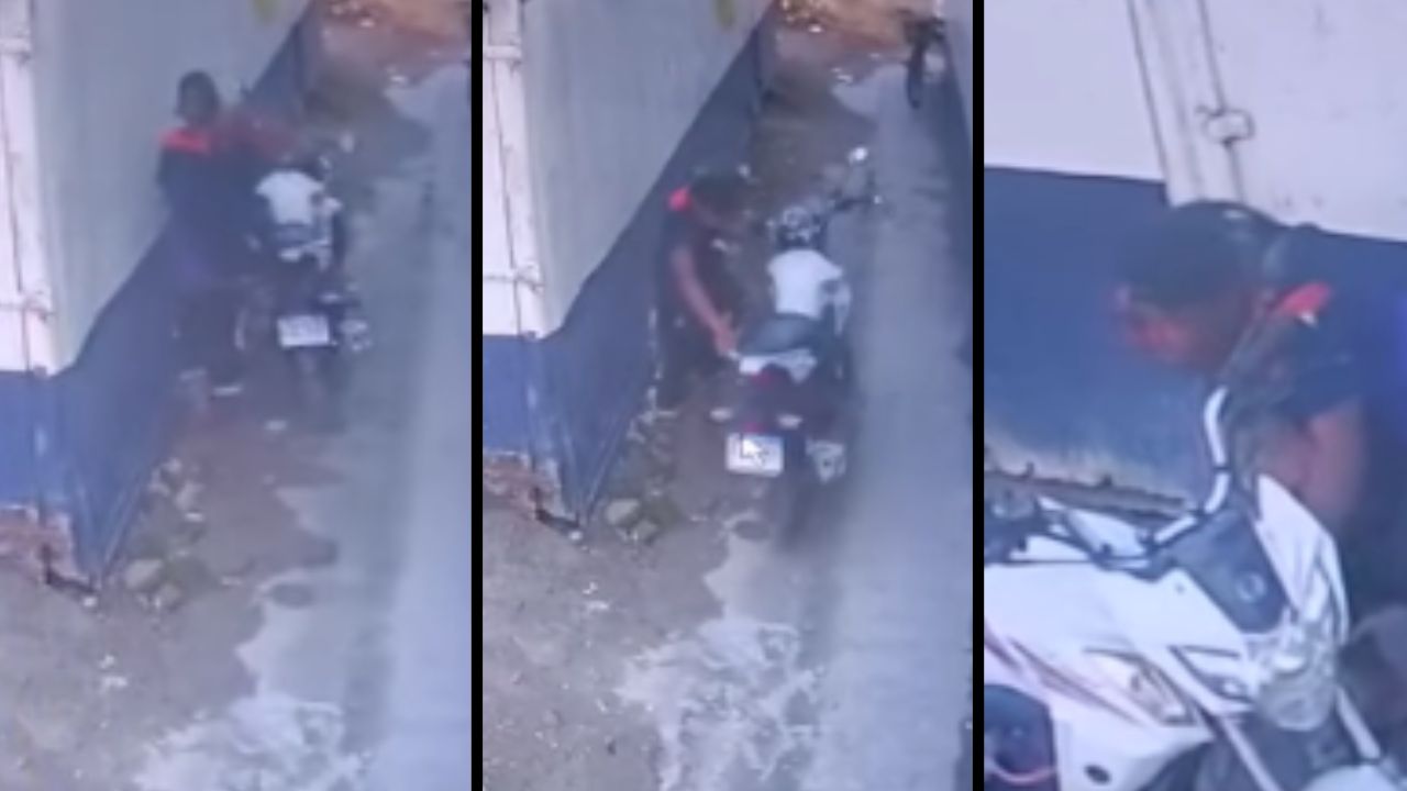 ¡Así operan! Cámaras de Seguridad captan un hombre intentando robar una motocicleta en Tela