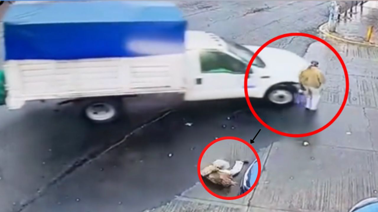 ¡Impactante video!|Abuelito cruzaba la calle cuando un camión le pasó por encima