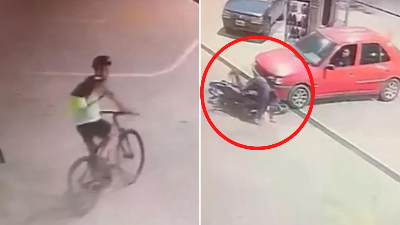 ¡Justiciero! Captan a conductor arrollando a ladrón cuando asaltaba a ciclista