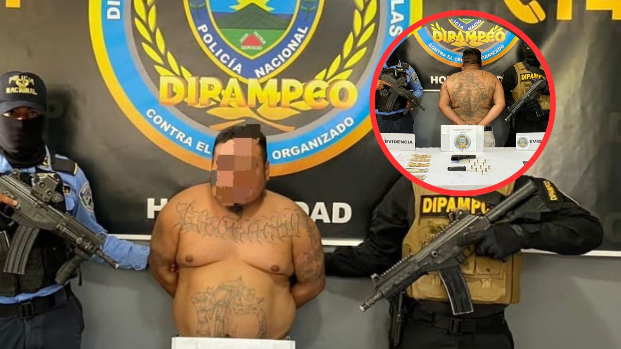 Imagen de Un MS-13 y el Escudo de Honduras en toda su espalda: los tatuajes de supuesto cabecilla
