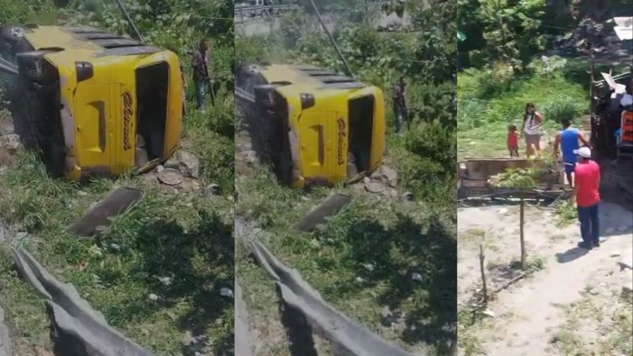 Vídeo: Conductor de rapidito vuelca por ir peleando línea; embarazada queda atrapada