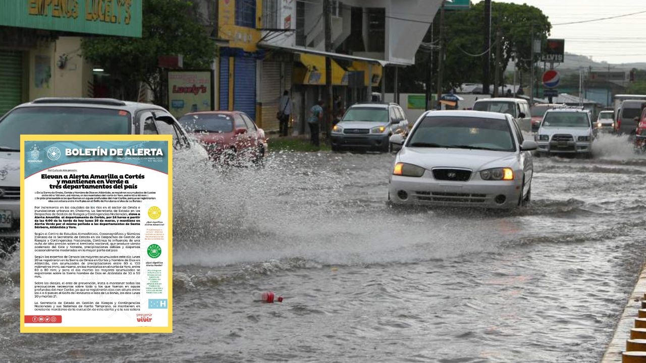 Declaran alerta amarilla para Cortés; estos departamentos de Honduras se mantienen en verde