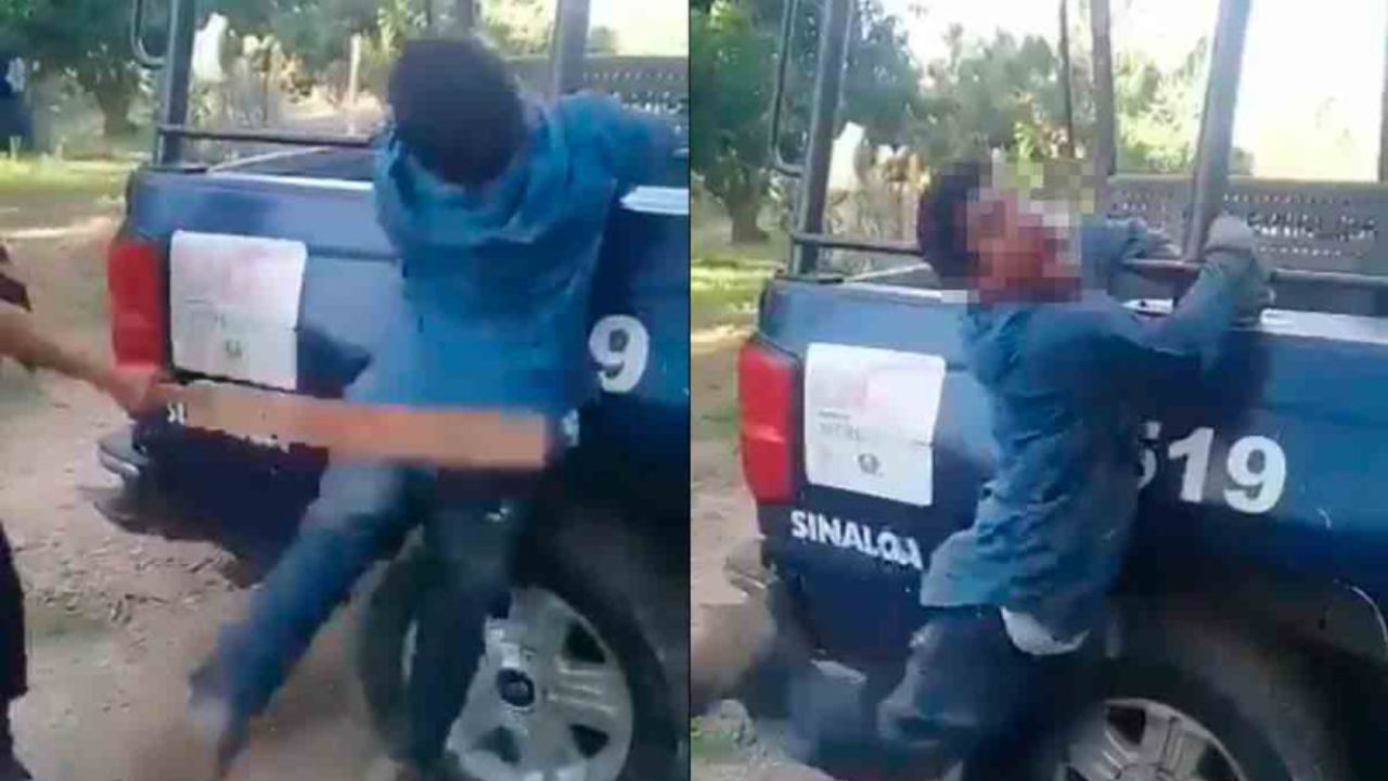Indignación causa vídeo de policías castigando a tablazos a ladrón esposado