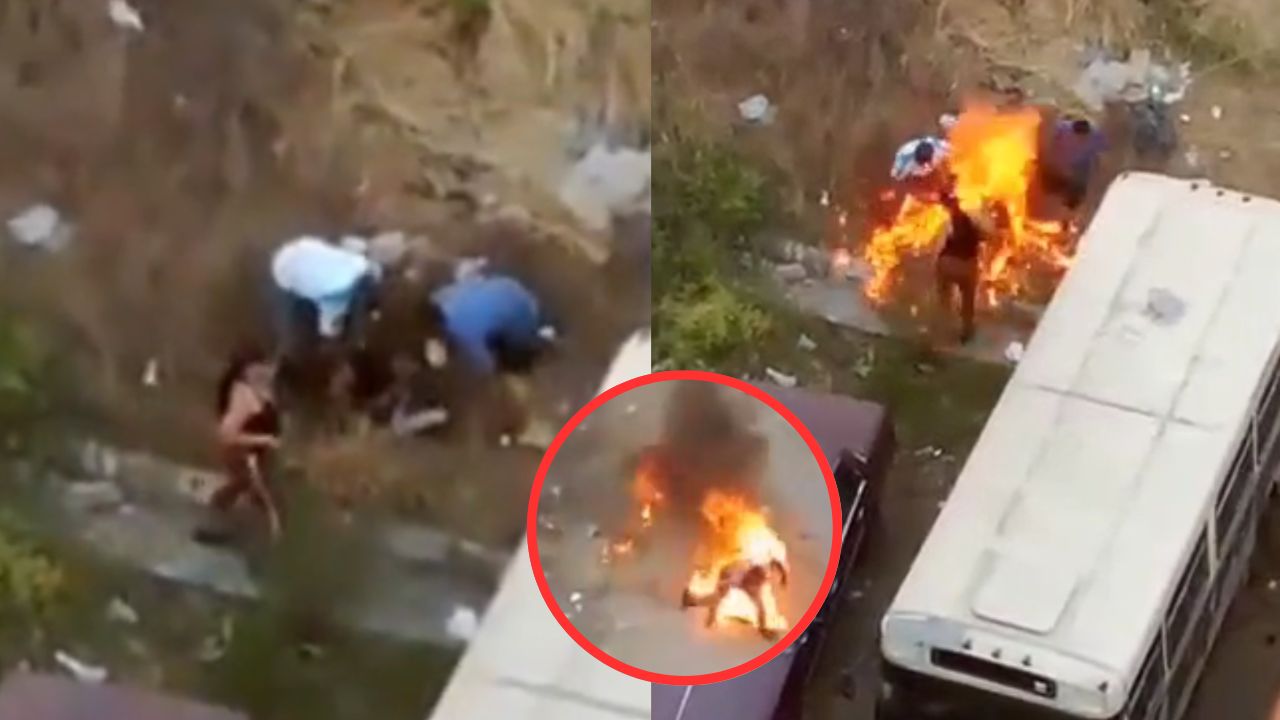 Fuerte video: queman vivo a un hombre acusado de robar una batería de carro y herramientas