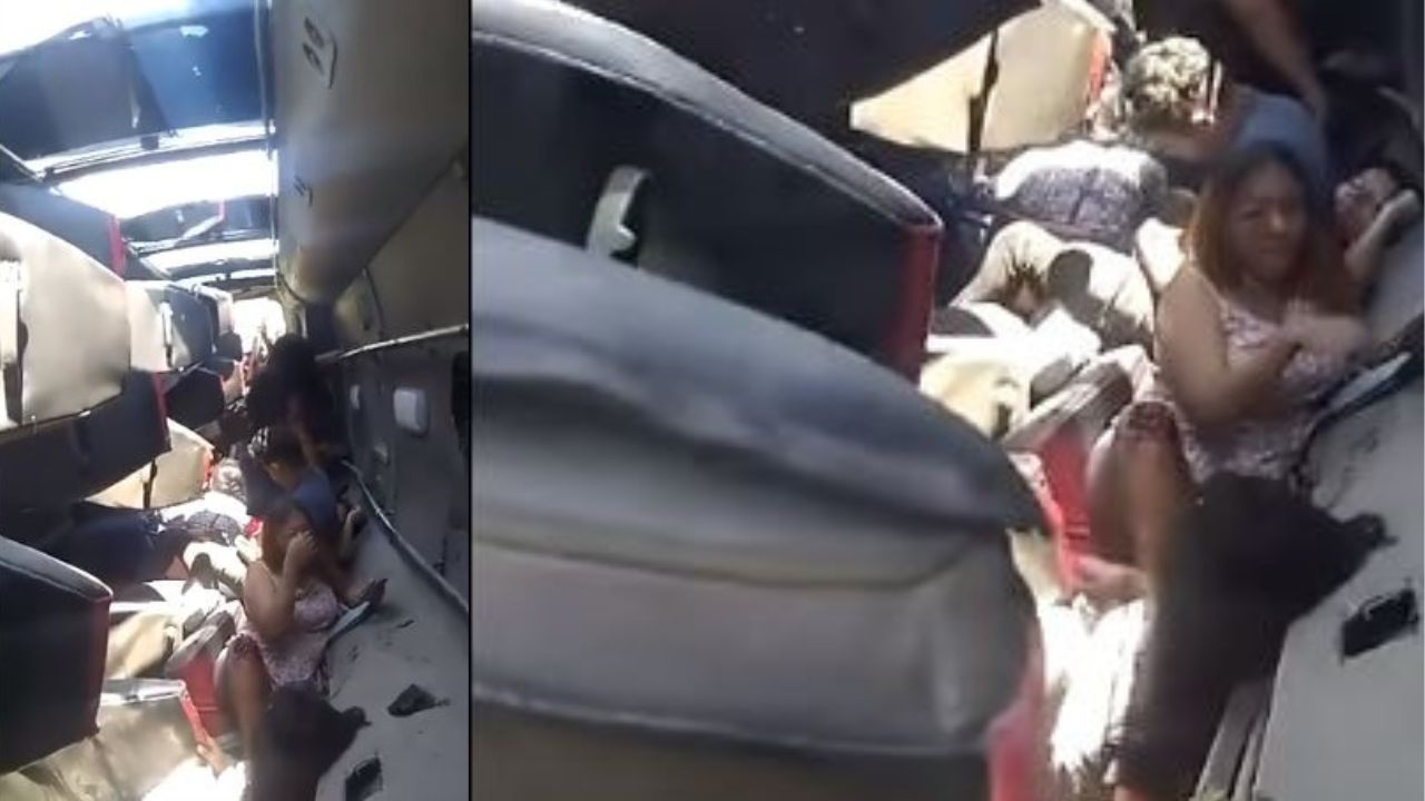 Dramático vídeo de pasajeros de bus lesionados en accidente por pelea de ruta en Cortés