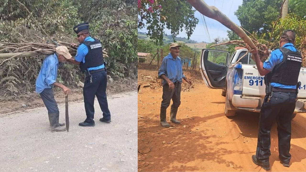 'Buena acción no todos son malos', policías ayudan a anciano que llevaba carga pesada en sus hombros a su casa