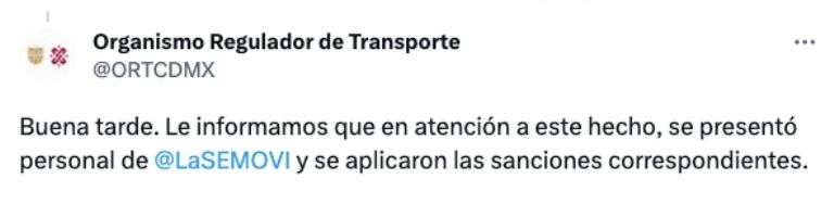 Comunicado del Organismo Regulador de Transporte. Foto: Redes sociales