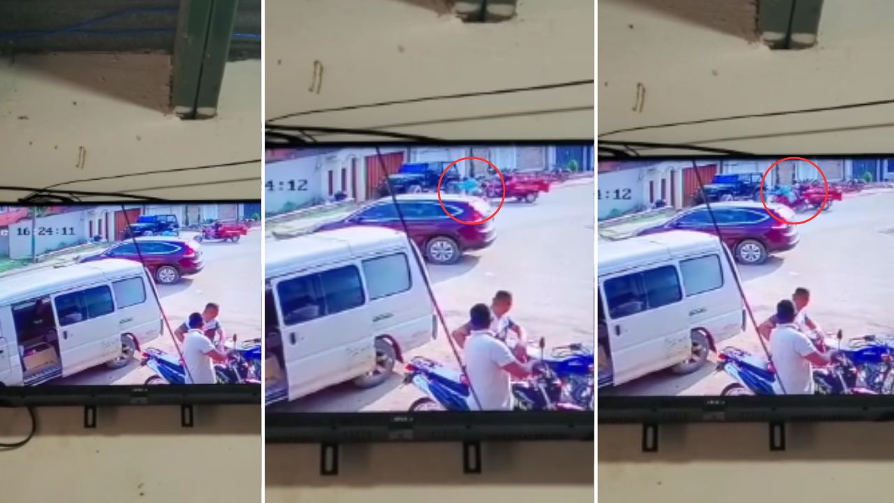Sorprendente video: motociclista a gran velocidad impacta con dos vehículos en Comayagua