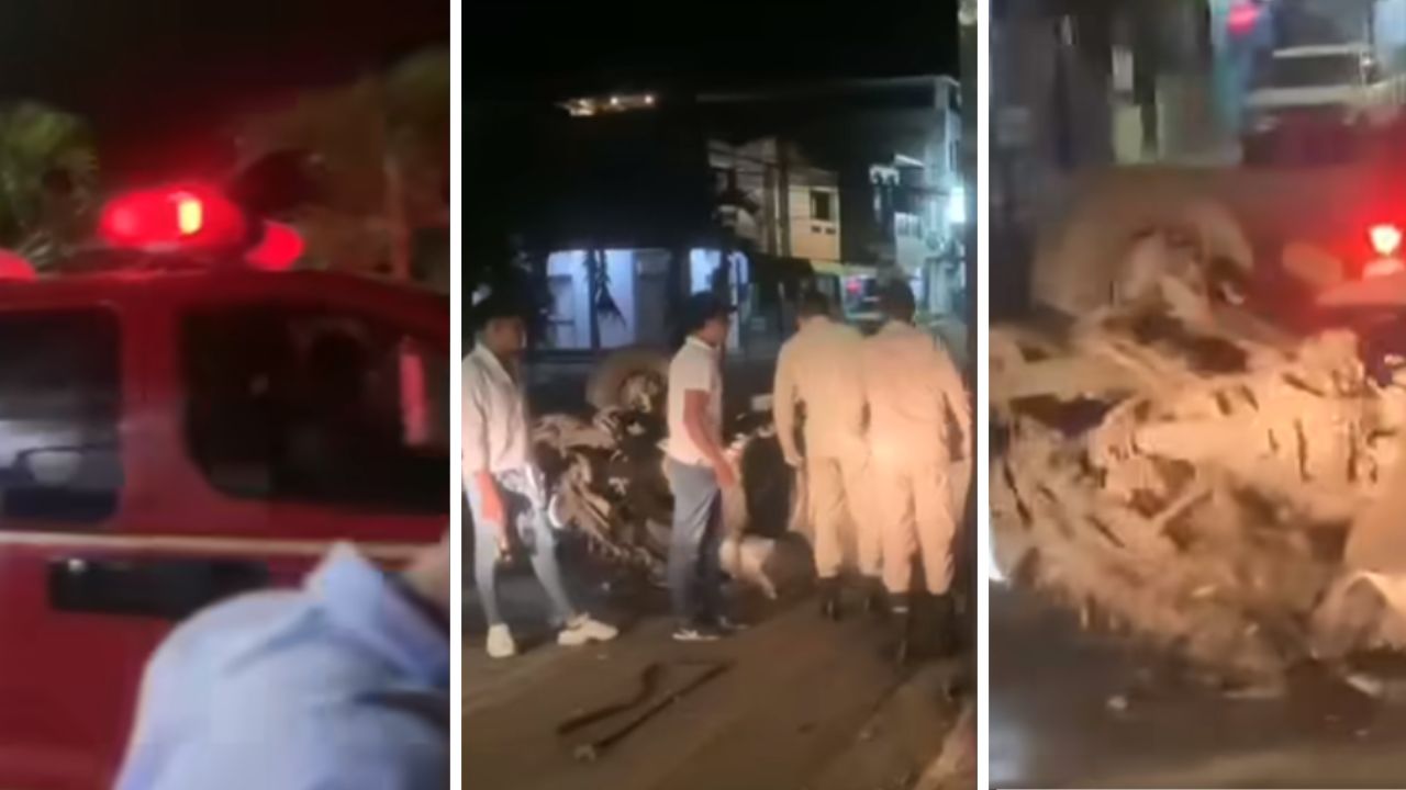 VÍDEO: Conductor volcó por un bulto de arena que había en plena calle en Juticalpa