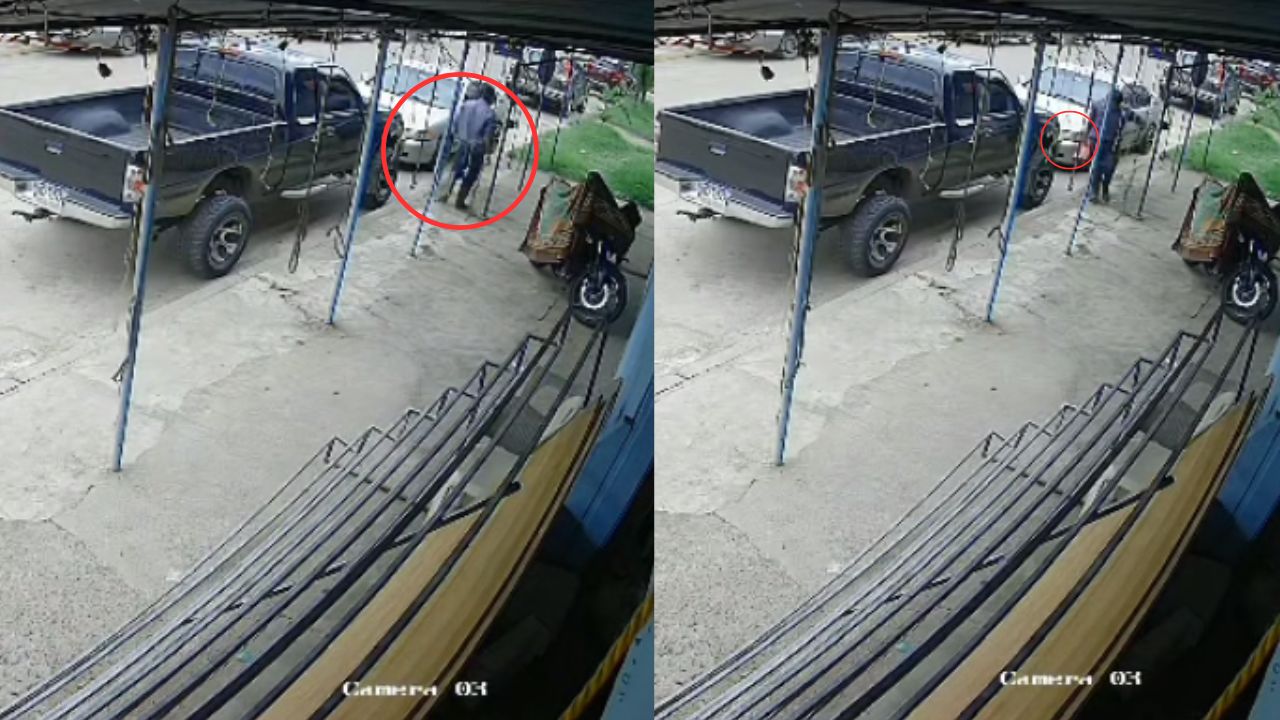 Imagen de Captan a hombre robando la batería de un carro en plena vía pública en Catacamas, Olancho