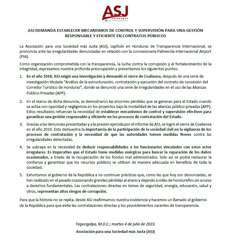 SIT denuncia escándalo de corrupción de concesionaria del aeropuerto de Palmerola