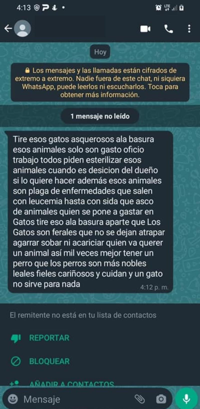 A través de otra captura de pantalla, la usuaria dio a conocer lo que otro individuo expresó sobre los gatos. Foto: Redes sociales