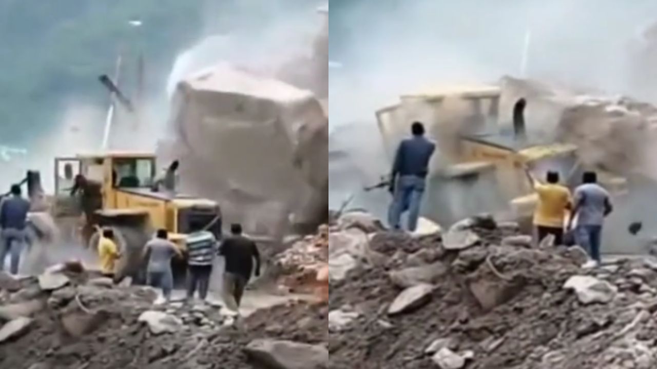 VÍDEO: Trabajadores se salvan de morir al caer una piedra del tamaño de un camión