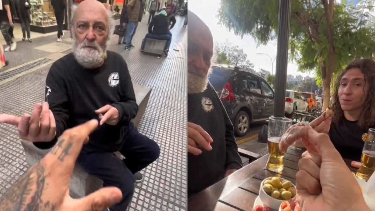 'Señor, una ayuda': Abuelito pedía dinero en la calle y jóvenes lo invitan a comer