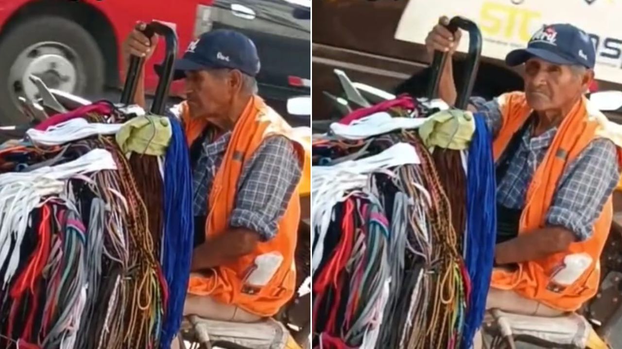 ¡Conmovedor vídeo! Abuelito ofrecía cordones para zapatos y nadie le compró