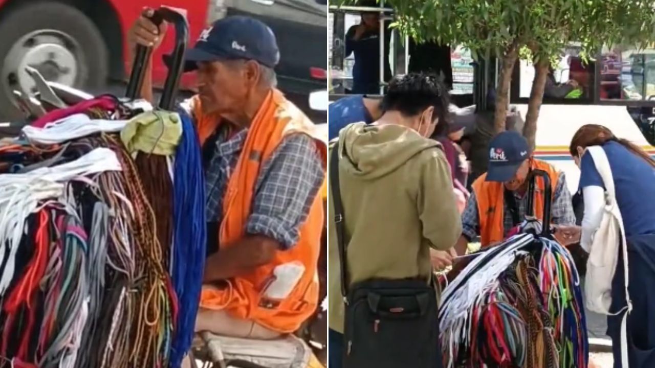 ¡Conmovedor vídeo! Abuelito ofrecía cordones para zapatos y nadie le compró