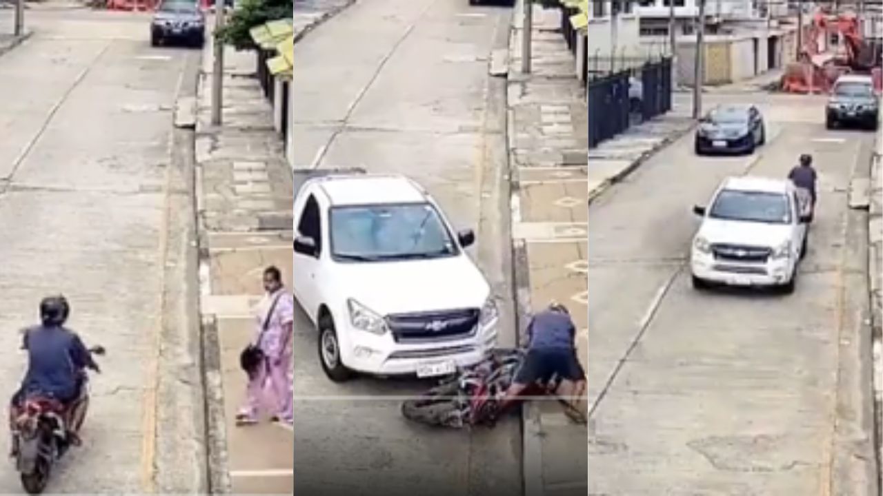 VÍDEO: Conductor de pick-up frustra asalto; embistió al ladrón que acechaba a enfermera