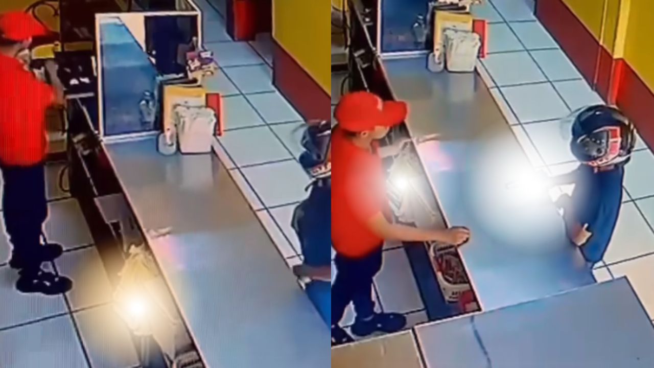 VÍDEO: motociclista fingió ser cliente y asaltó una pollera en Juticalpa, Olancho