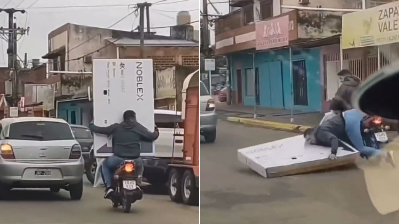 ¡Ni lo estrenaron!: Compraron un televisor de 65 pulgadas y se les cayó en el trayecto