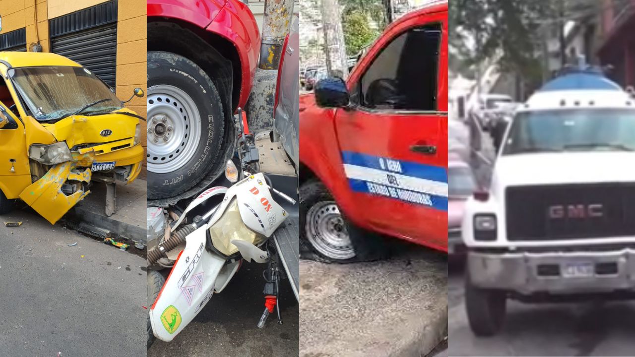 Imagen de Fotos y vídeo del aparatoso accidente entre busito, motocicletas y un carro del Estado en la capital