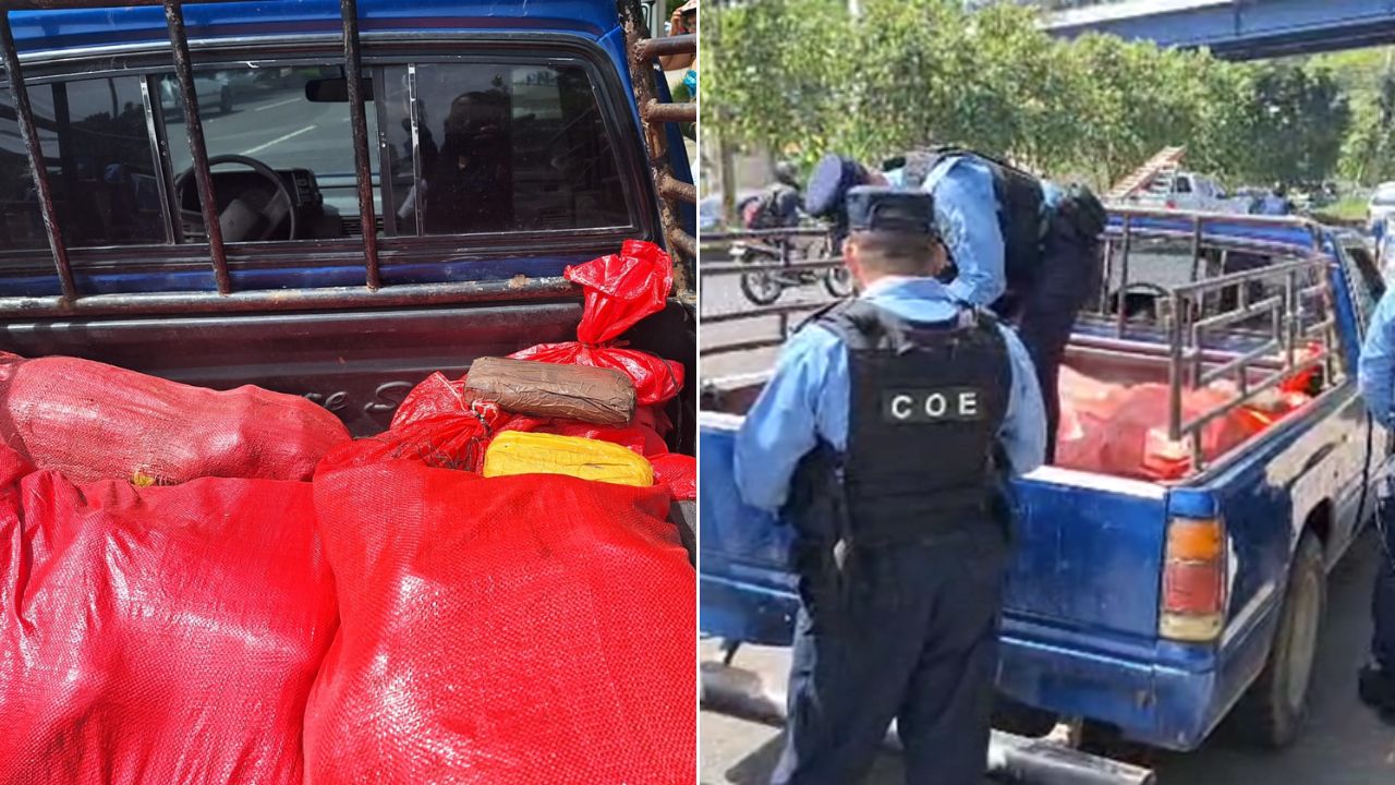Policía decomisa sacos con supuesta droga que estaba siendo transportada en pick-up en en anillo periférico