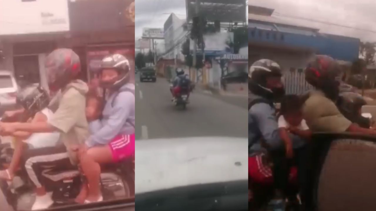 ¿Peligro? Hombre conduce motocicleta con tres pasajeros, incluyendo dos niños, en Comayagüela