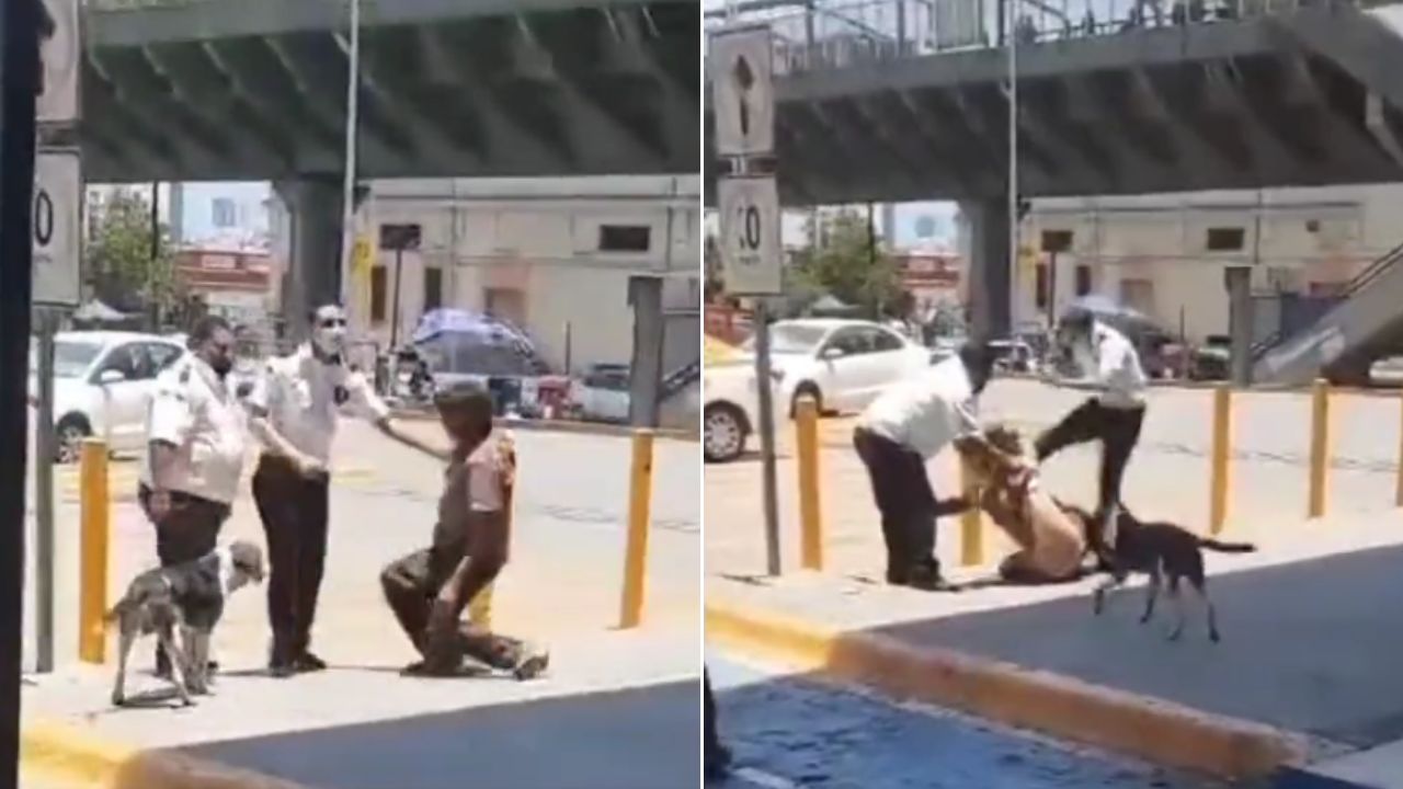 'Solo se cubría del sol': Dos guardias golpean a un indigente afuera de un supermercado en México