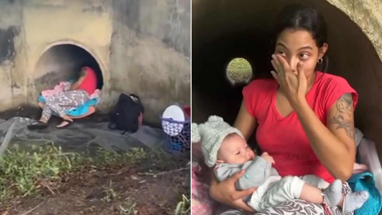 Mujer vivía en alcantarilla con su bebé; su madre la corrió de la casa