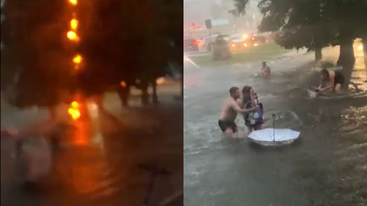 Imagen de VÍDEO: Rayo cae cerca de un grupo de personas en una calle inundada en Rusia