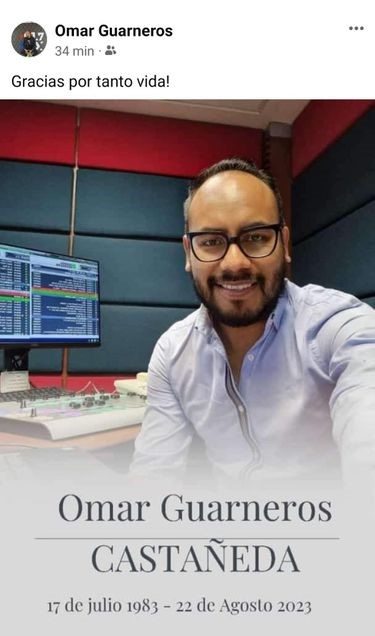 El comunicado de la muerte de Omar Guarneros se publicó en su cuenta de Facebook. Foto: Redes sociales