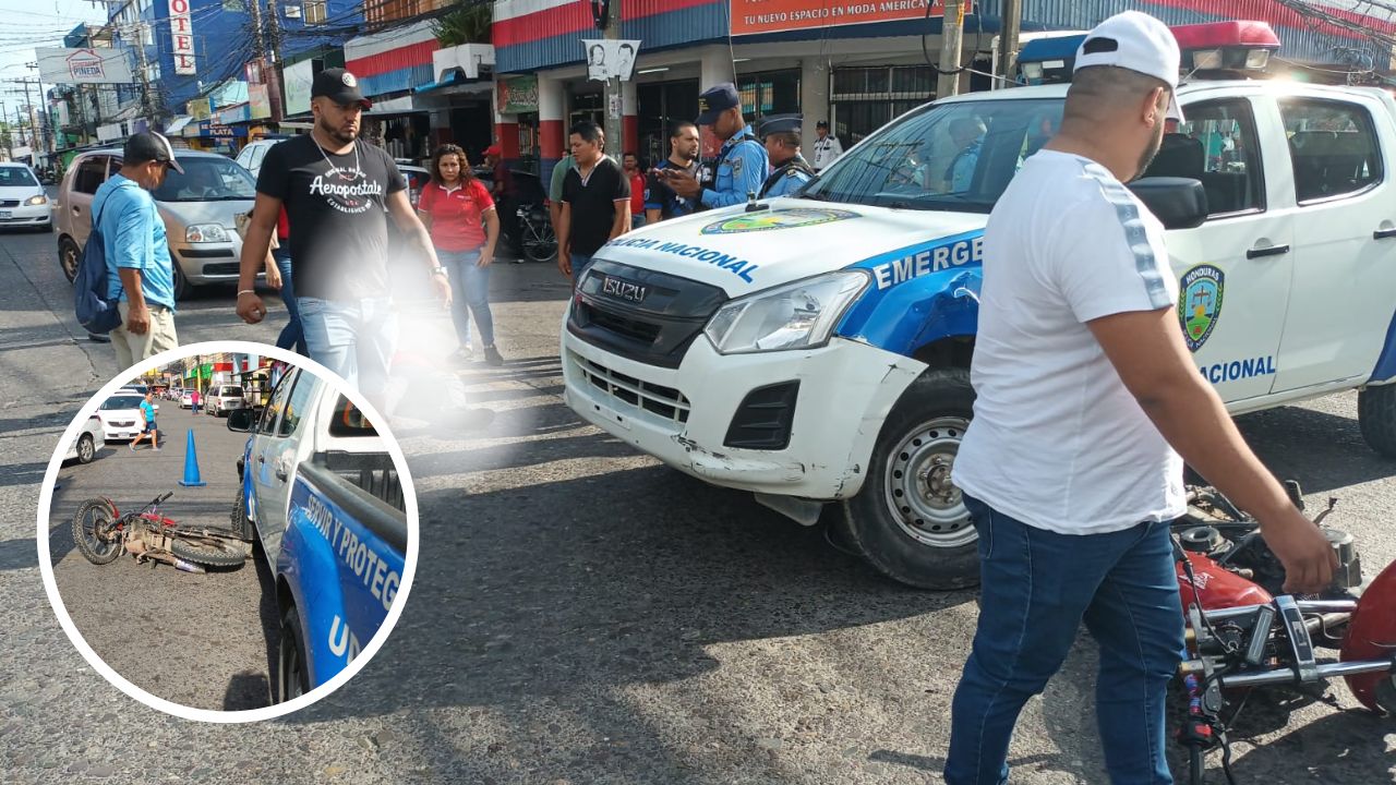 VÍDEO: Patrulla policial choca contra una motocicleta y deja herido al conductor en La Ceiba