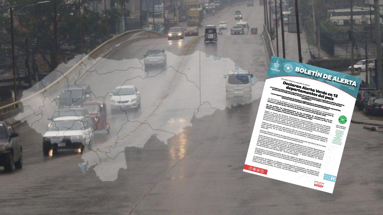 Alerta verde por lluvias emite Copeco para 12 departamentos de Honduras