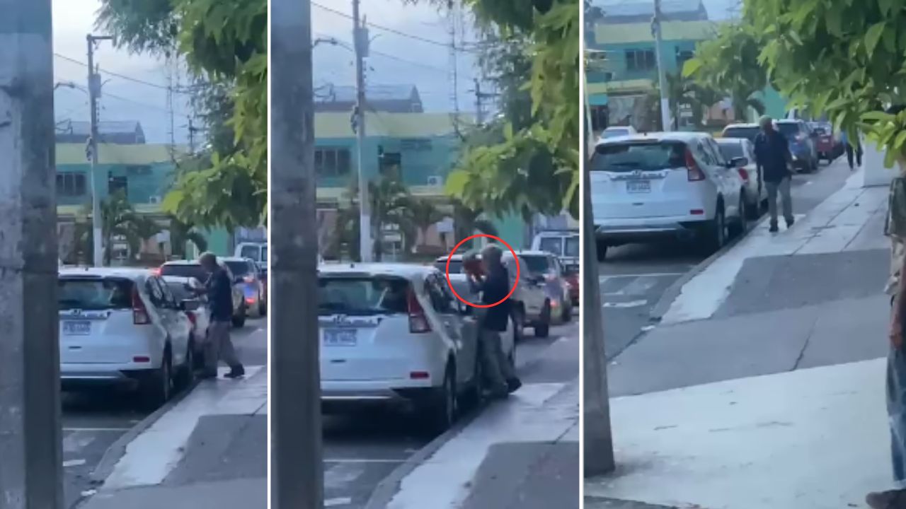 Graban a hondureño con supuestos trastornos mentales quebrando la venta de un carro en la vía pública