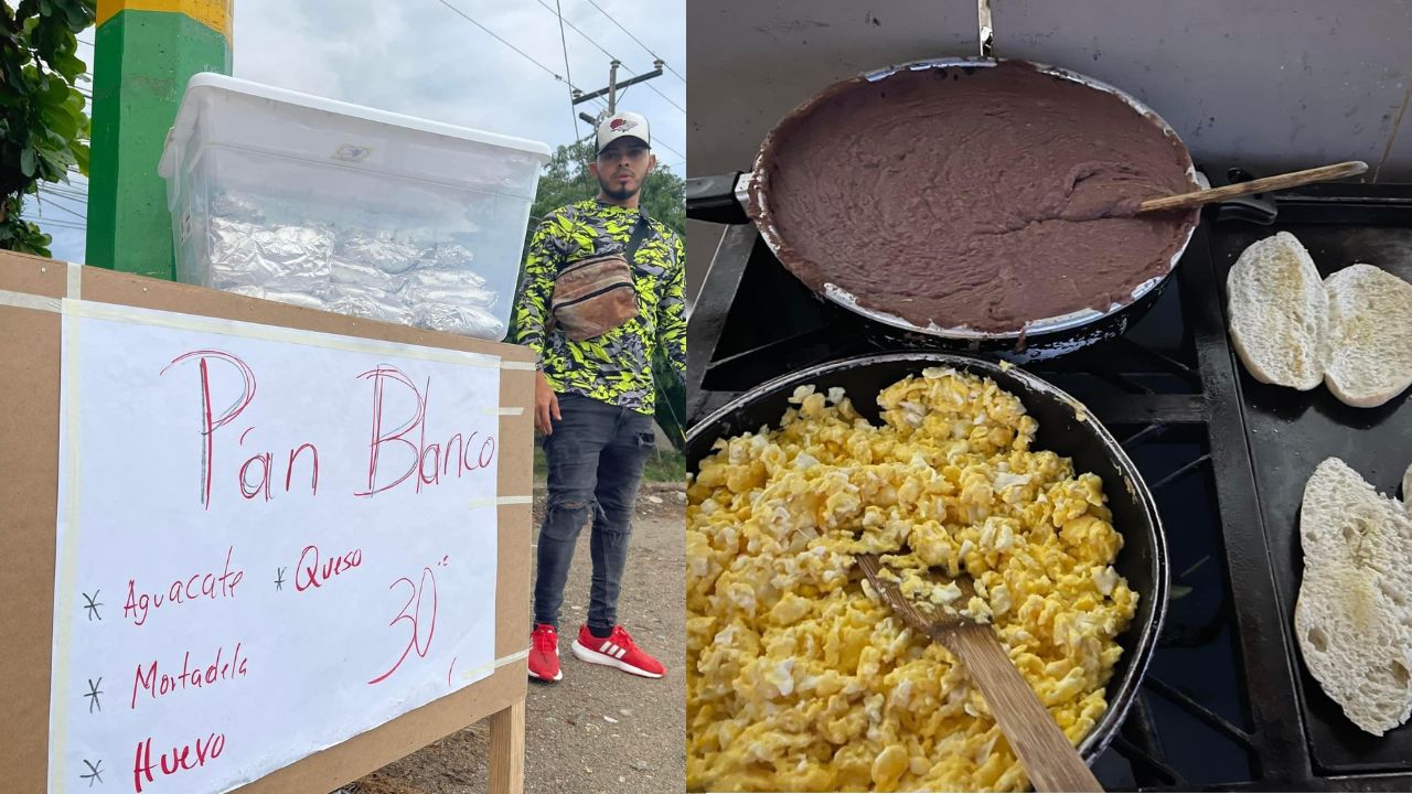 Ante falta de oportunidades, joven emprende con venta de pan con frijoles en la carretera hacia Tela