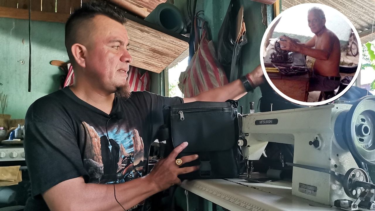 'Mi papá me enseñó': Hondureño se gana la vida confeccionando mochilas y carteras en Yoro