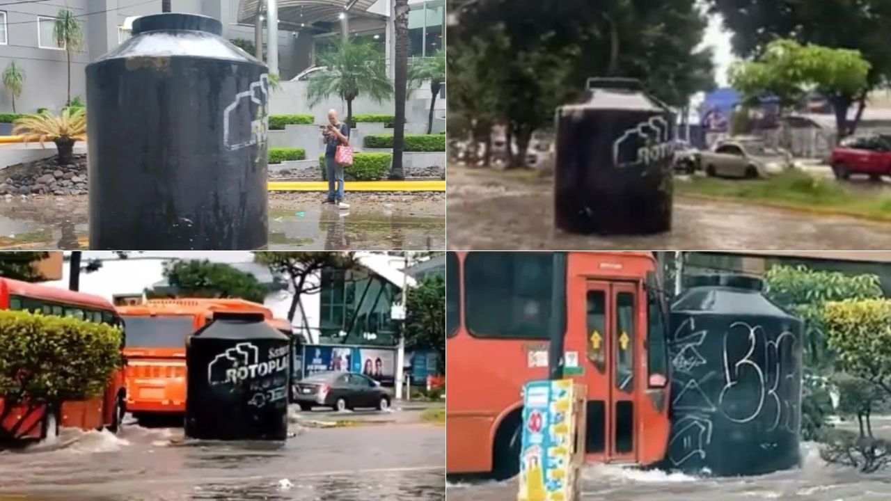 'Una gran aventura': Enorme tinaco recorre las calles de Guadalajara y choca contra bus