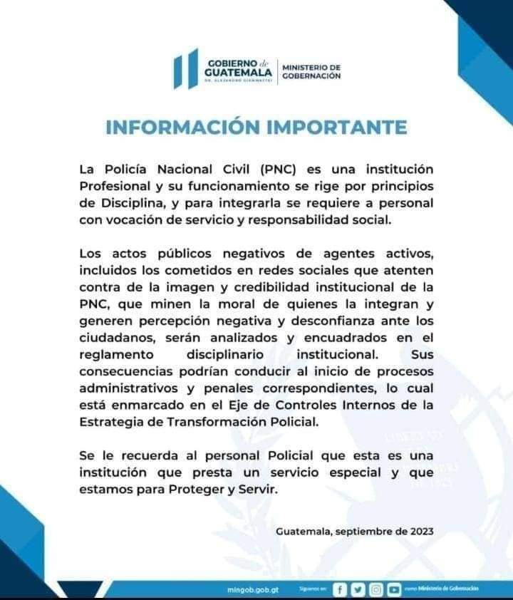 Comunicado del Mingob con respecto al despido de Yésica Salguero. Foto: Redes sociales