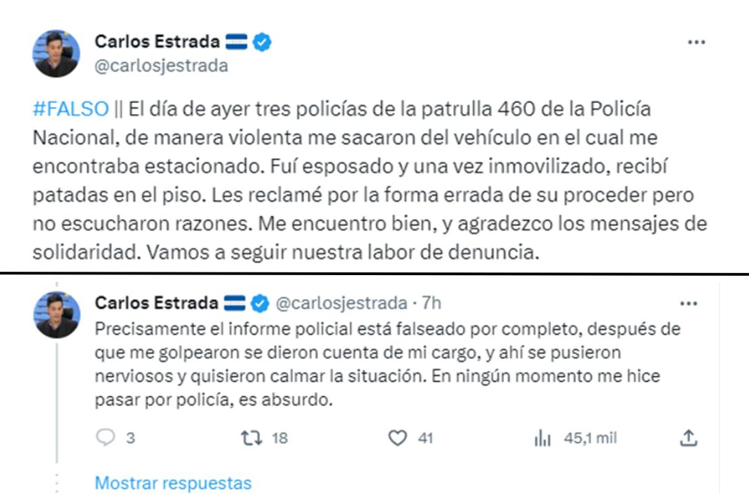 Declaraciones de Carlos Estrada en su cuenta de X. Foto: Redes sociales