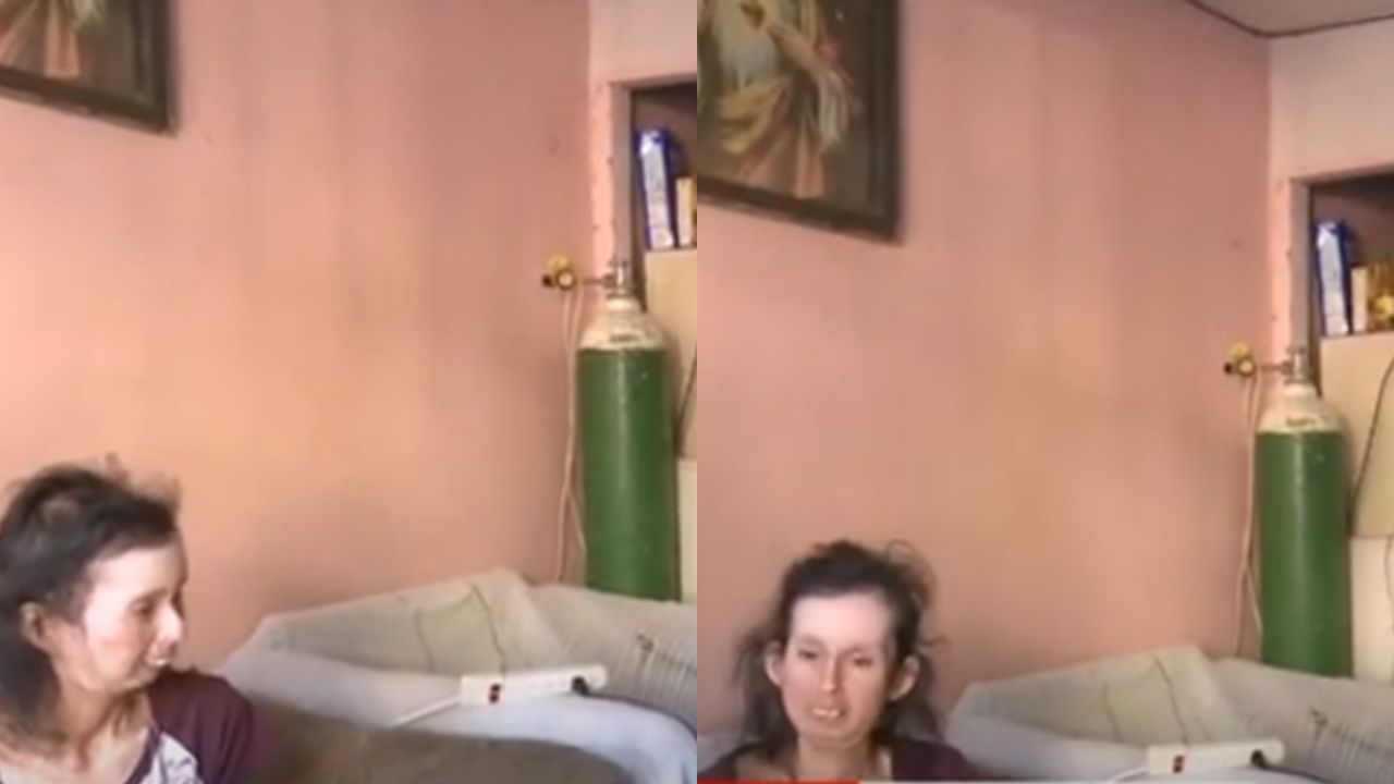 Francia Hernández tiene un cilindro de oxígeno que no puede usar porque tiene cortados los servicios. Foto: Cortesía