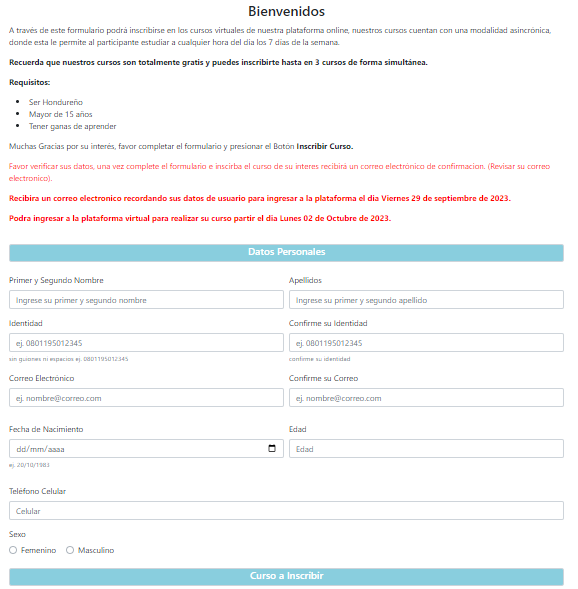 Plataforma de Infop para inscribirse a los cursos. Foto: Infop
