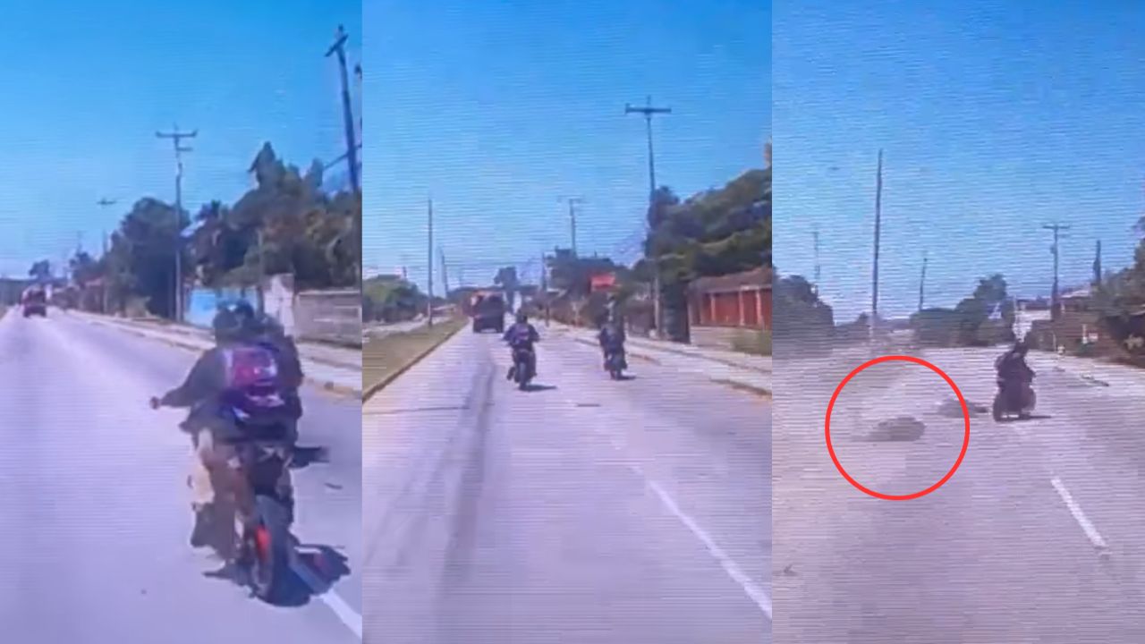 Imagen de Video: Motociclista, a exceso de velocidad, sufre grave accidente en Puerto Cortés