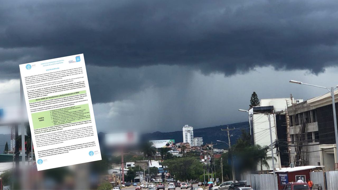 Alerta verde anuncia la AMDC por lluvias en la capital hondureña