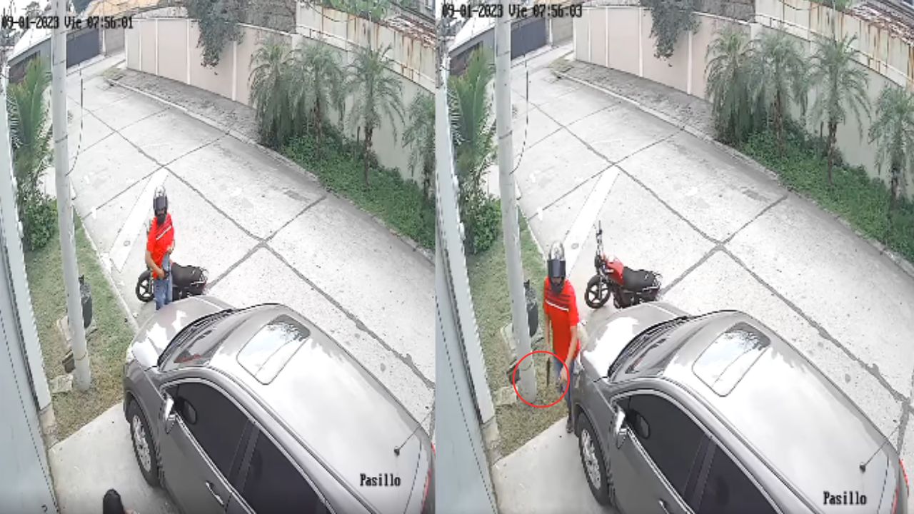 Cámaras captan a motociclista armado asaltando a una mujer en San Pedro Sula