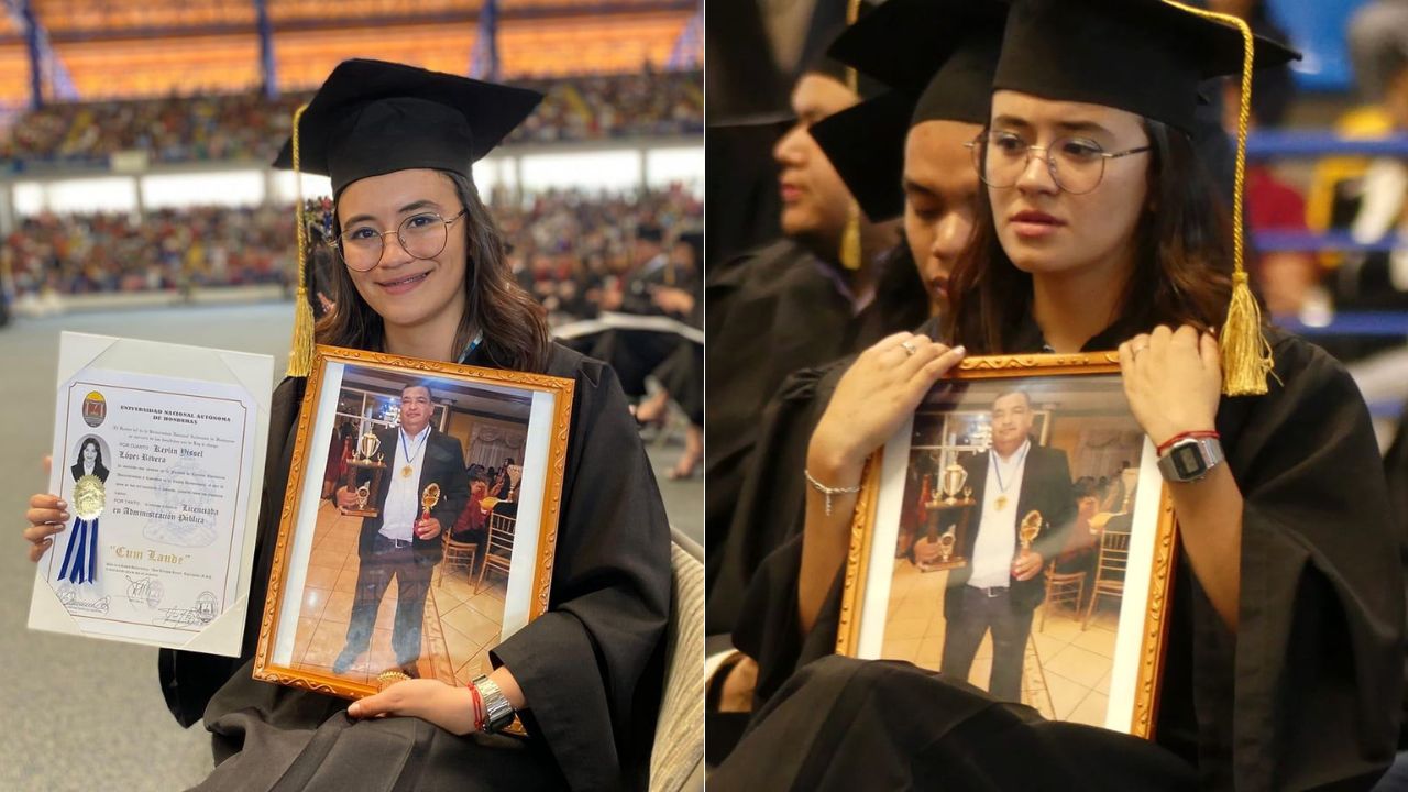 'Lo hicimos juntos': egresada de la UNAH le dedica el título universitario a su difundo padre
