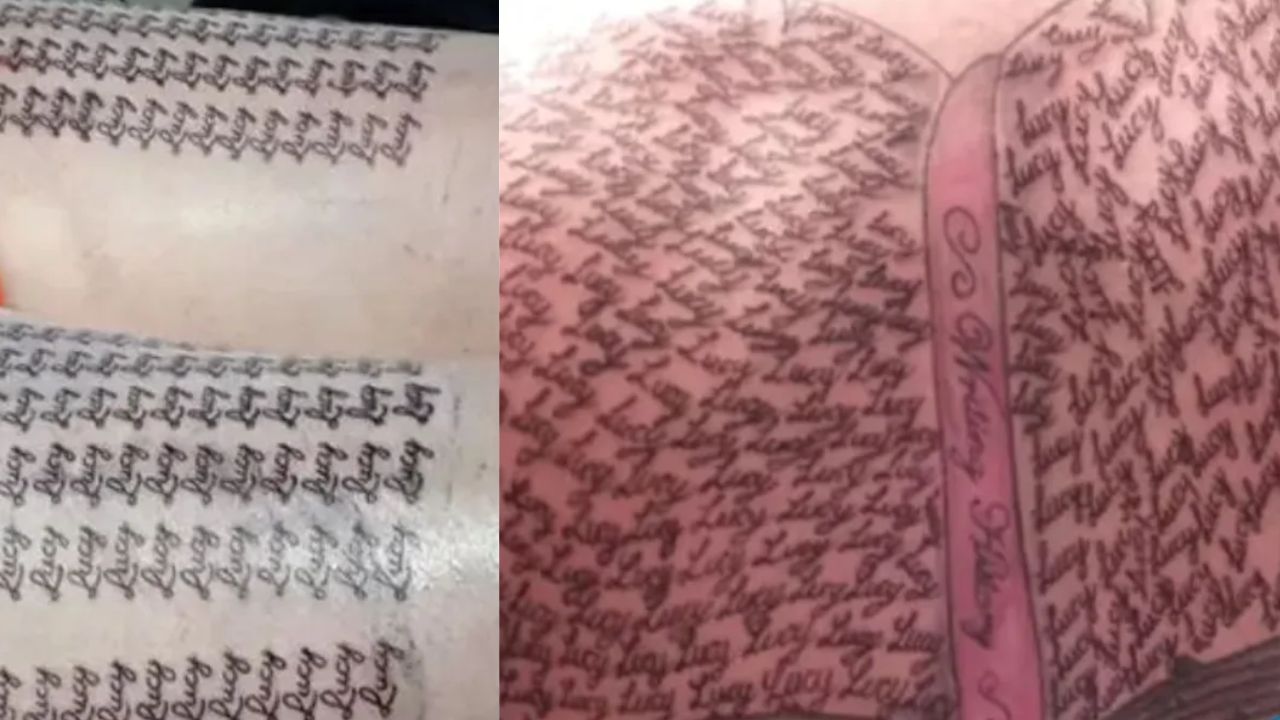 Padre se tatuó el nombre de su hija 700 veces para ganar un premio